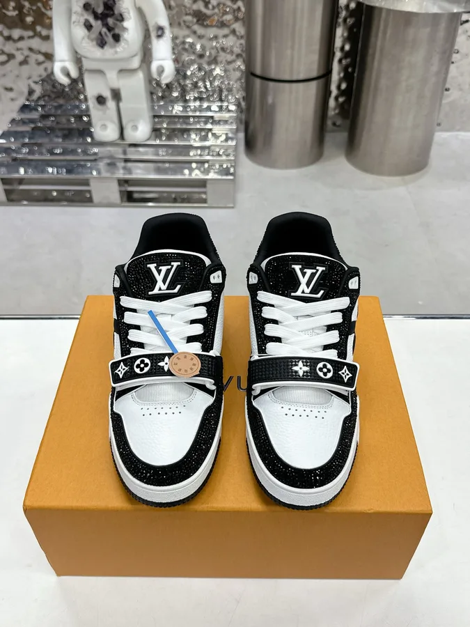 LV Women Black White Leather Sneakers