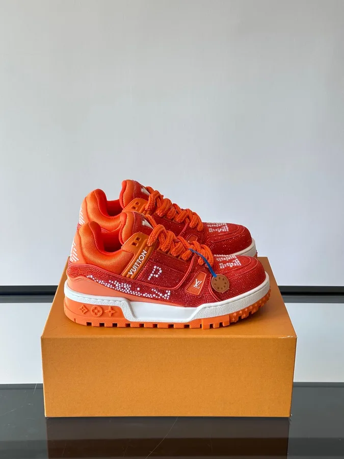 LV Men Orange Suede And Mesh Sneakers
