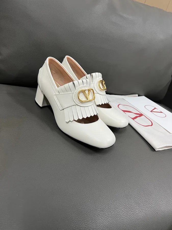 Valentino Women White Leather Fringe Detail Pumps