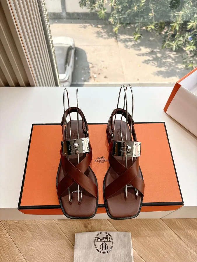 Hermes Women Brown Leather Sandals
