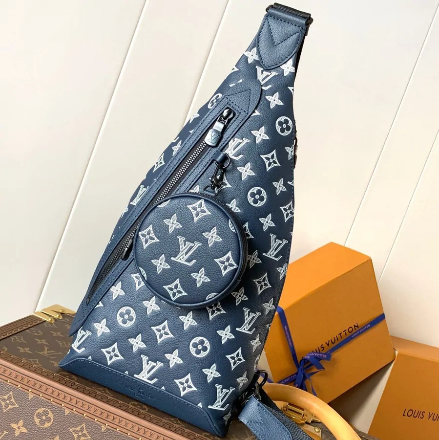 LV Duo Crossbag Bag 42 in Blue and White Monogram Shadow Cowhide