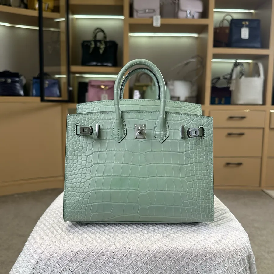 Hermes Birkin 20cm Mint Green Crocodile Leather Silver Hardware