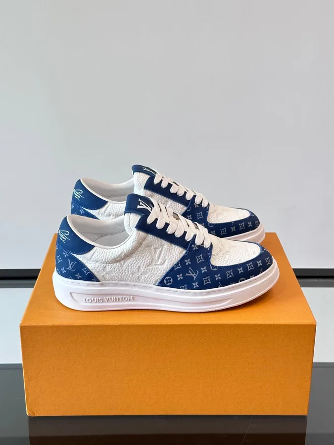 LV Men White And Blue Leather Sneakers