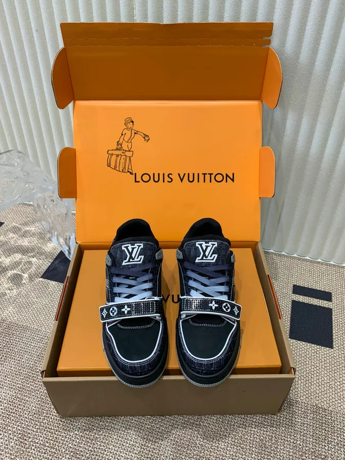 LV Women Black Fabric Sneakers