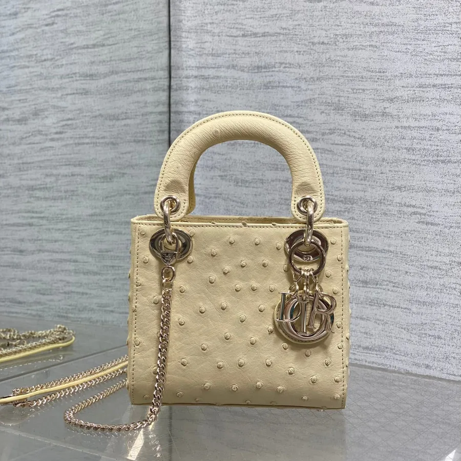 Christian Dior Mini Lady Dior bag in Beige ostrich leather