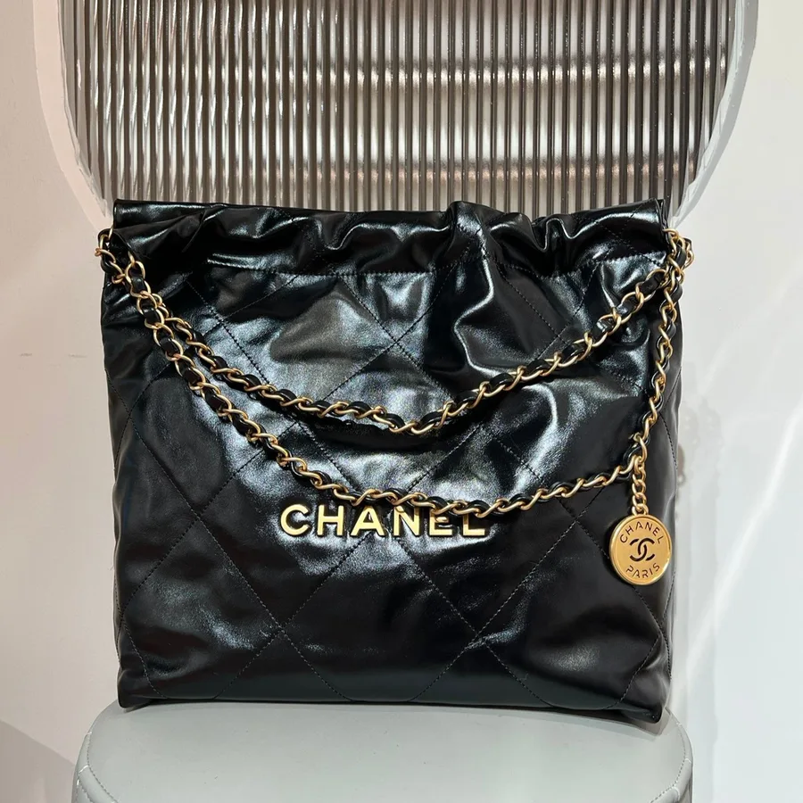 CHANEL 22 Bag Small Gold & Black Lambskin Leather
