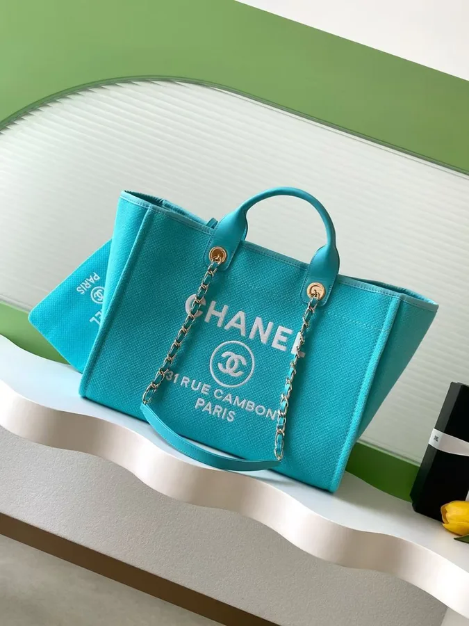 Chanel Deauville Tote in Blue and white