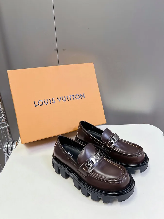LV Women Brown Leather Chunky Loafers