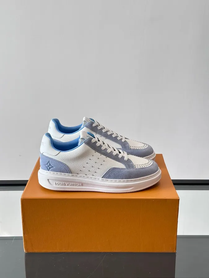 LV Men White Blue Leather Suede Sneakers
