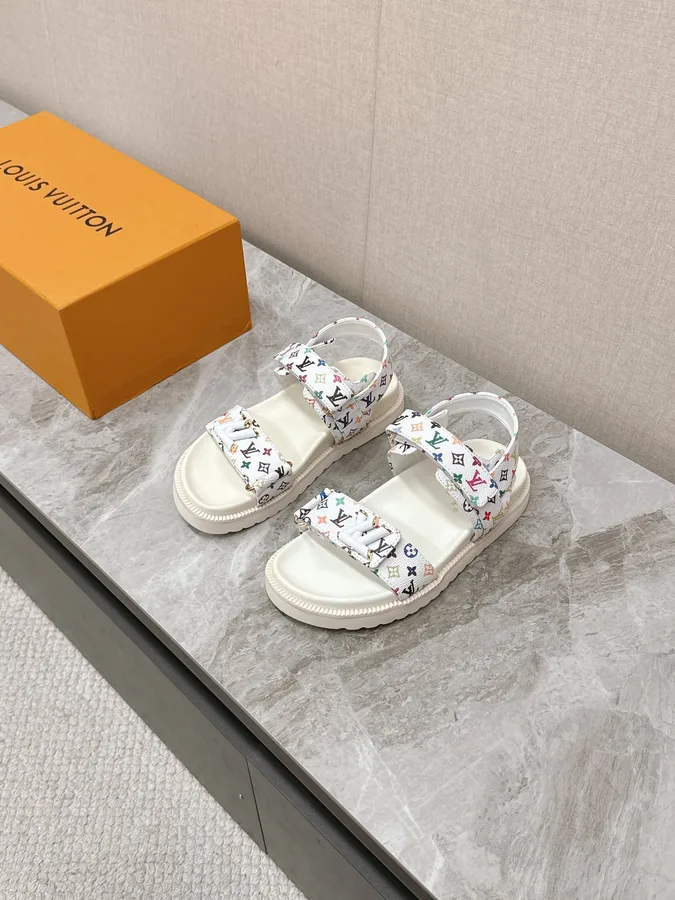 LV Women White Patterned Fabric Sandals