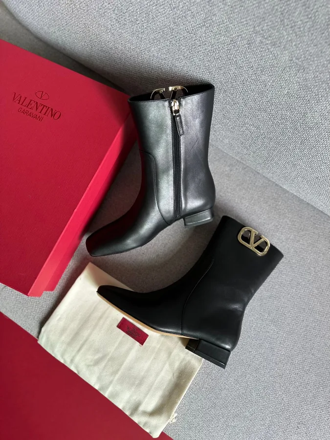 Valentino Women Black Leather Ankle Boots
