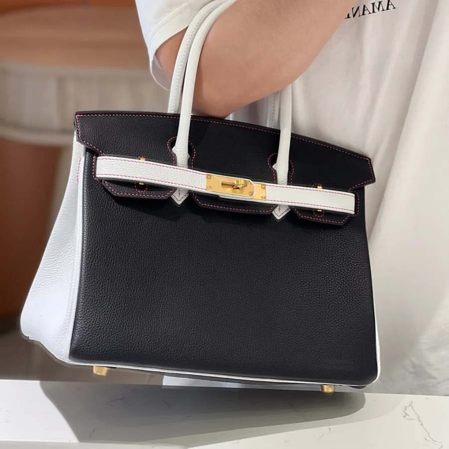 HN 30 Black/White Togo leather Gold Hardware