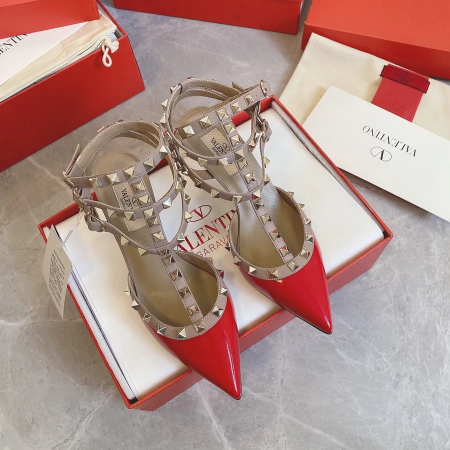 Valentino Women Red Patent Leather Studded Heels