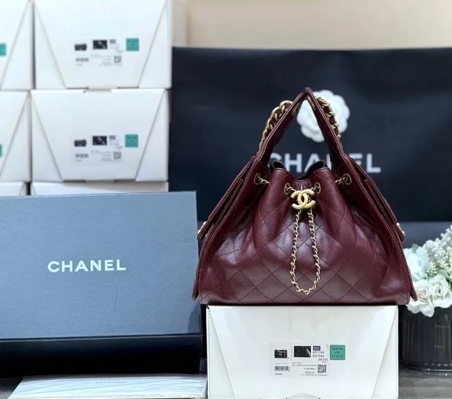 Chanel 25 Small Burgundy Gold Hardware