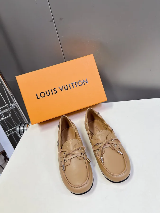 LV Women Beige Leather Loafers