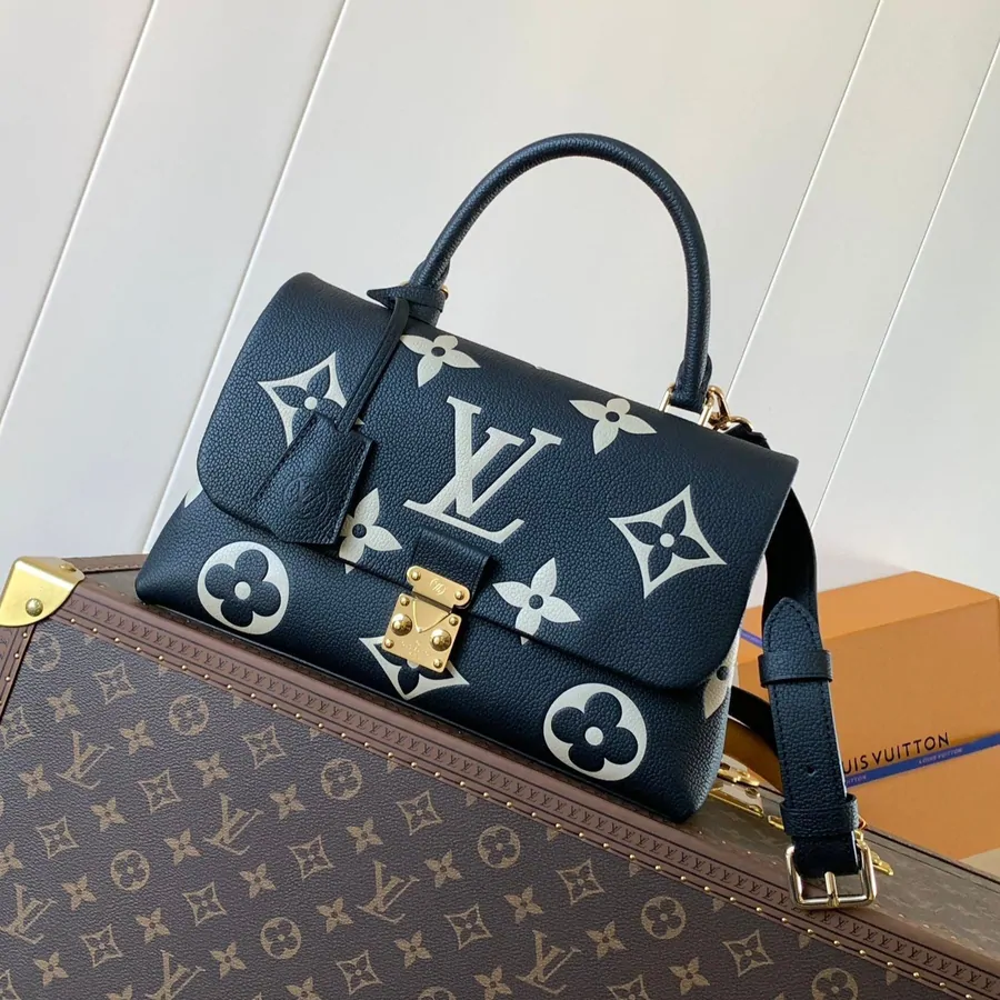 LV Madeleine 30 in Black Mix White Monogram Calfskin Embossed Logo