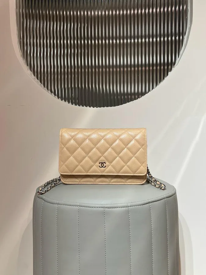 CHANELCaviar Quilted Wallet on Chain WOC Beige