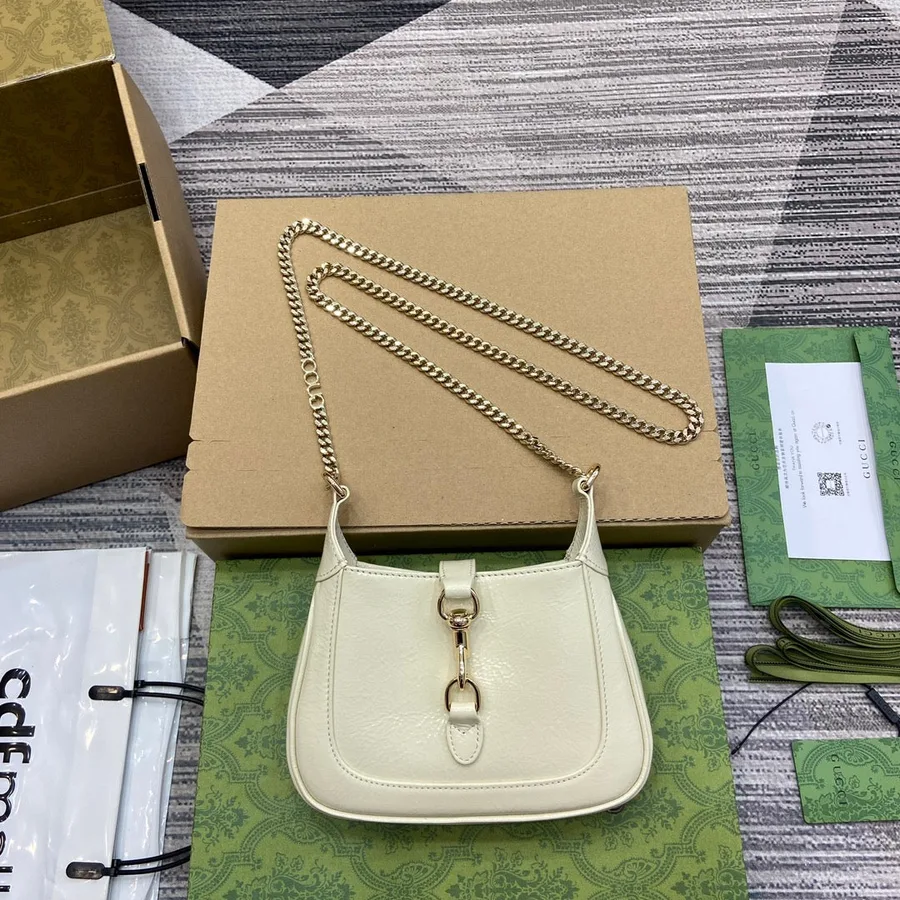 Jackie Notte Mini Bag 19 in White Cracked Lacquer Calfskin Gold Hardware