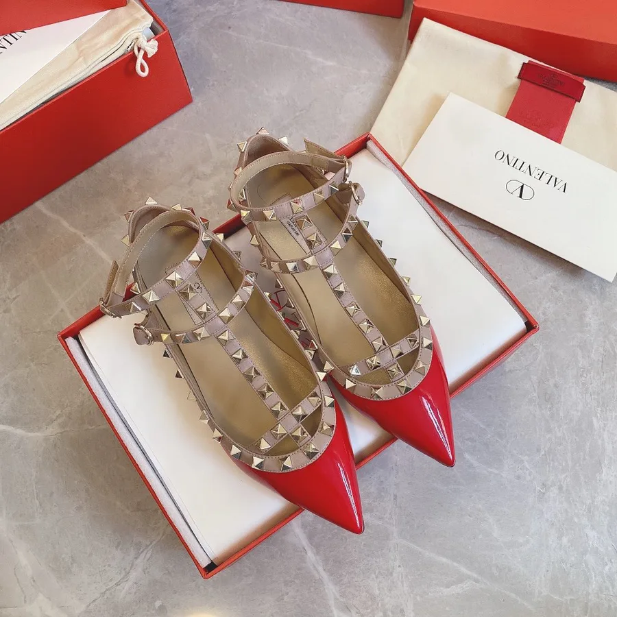 Valentino Women Red Patent Leather Studded Flats