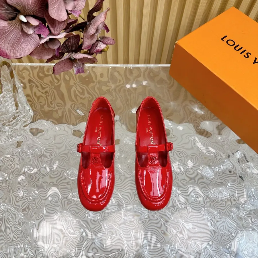LV Women Red Patent Leather Loafers