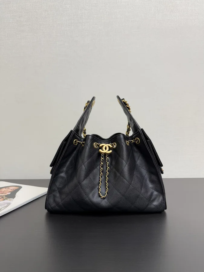 Chanel 25 Small Black Caviar Leather Gold Hardware