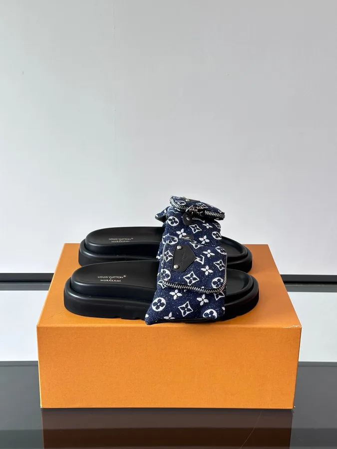 LV Men Navy Fabric Slides