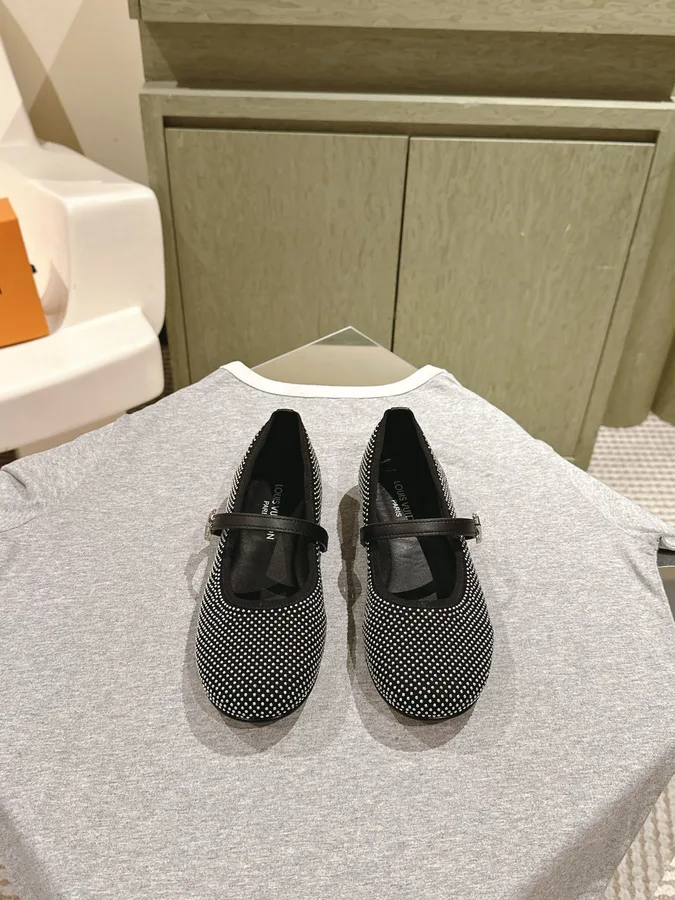 LV Women Black Polka Dot Fabric Mary Janes