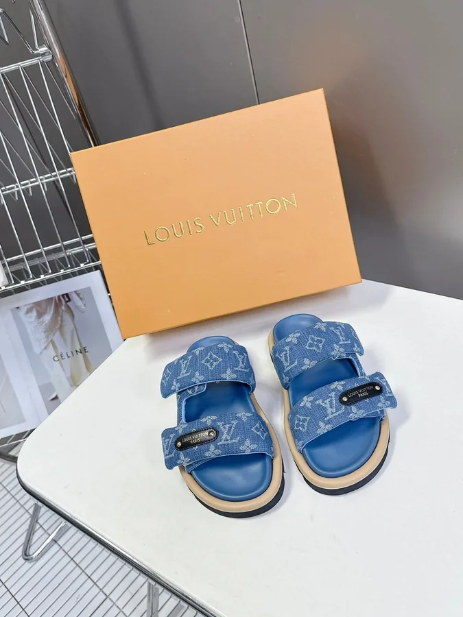 LV Women Blue Denim Leather Sandals