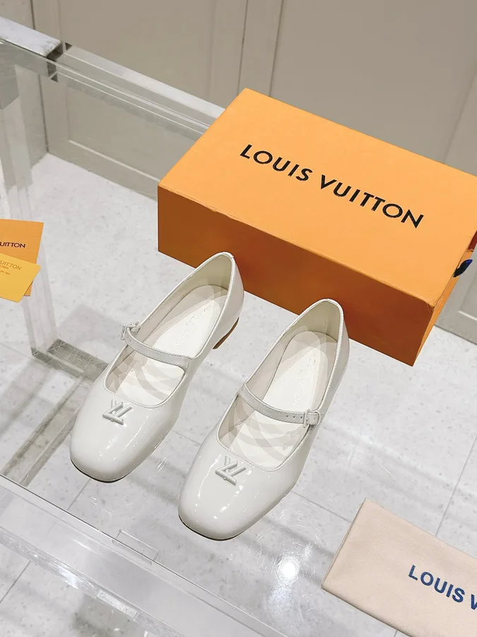 LV Women White Patent Leather Mary Jane Heels