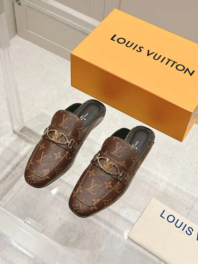 LV Women Brown Leather Mules