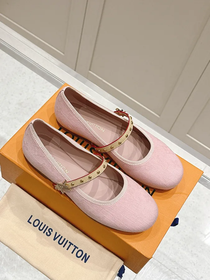 LV Women Pink Fabric Mary Janes Heels