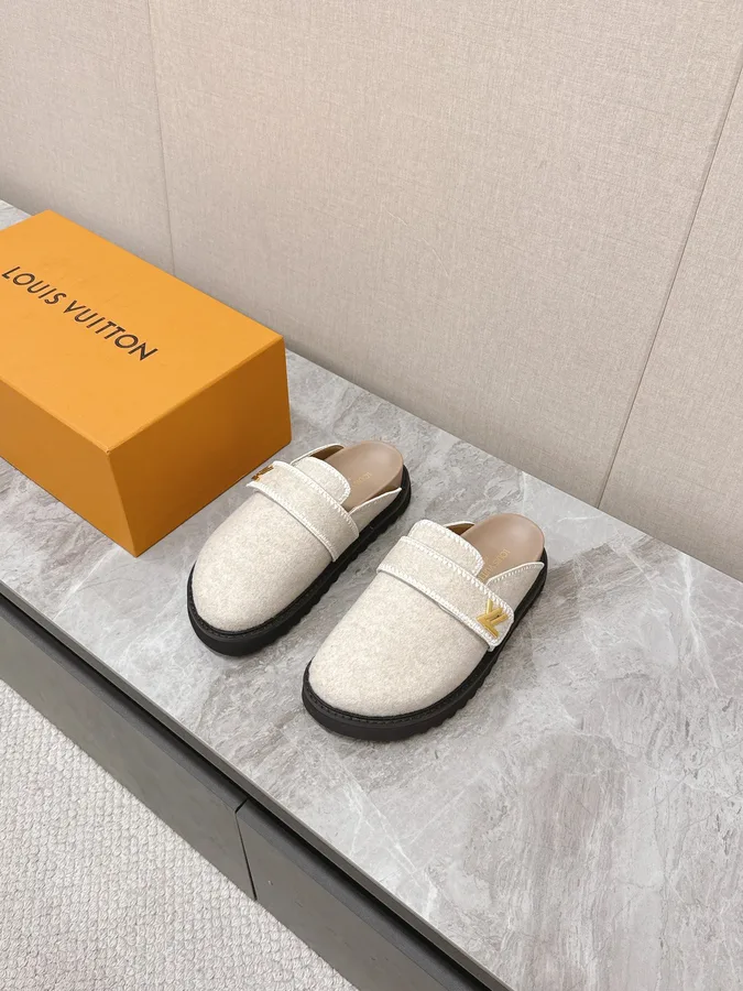 LV Women Beige Wool Mules