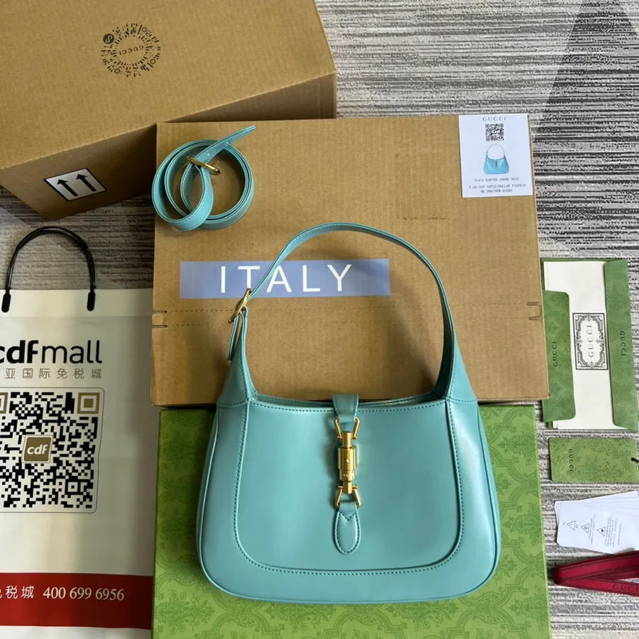 GG Jackie Small 28 Shoulder Bag in Blue Pastel Calfskin
