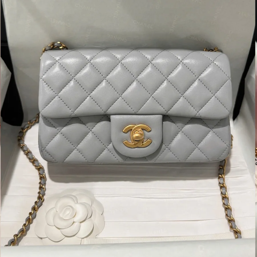 Chanel Classic Flap Mini Grey Gold Hardware 20cm