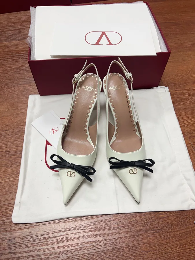Valentino Women White Patent Leather Pointed Slingback Pumps