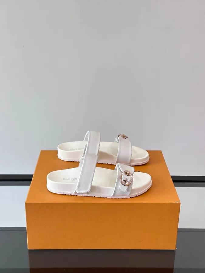 LV Men White Leather Sandals