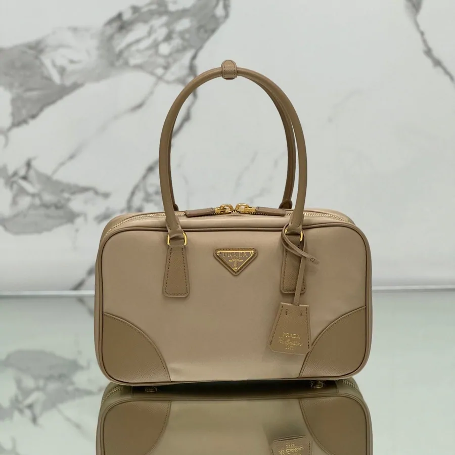 Large Top Handle Bag 35 in Dried Moss Nylon and Calfskin Trim