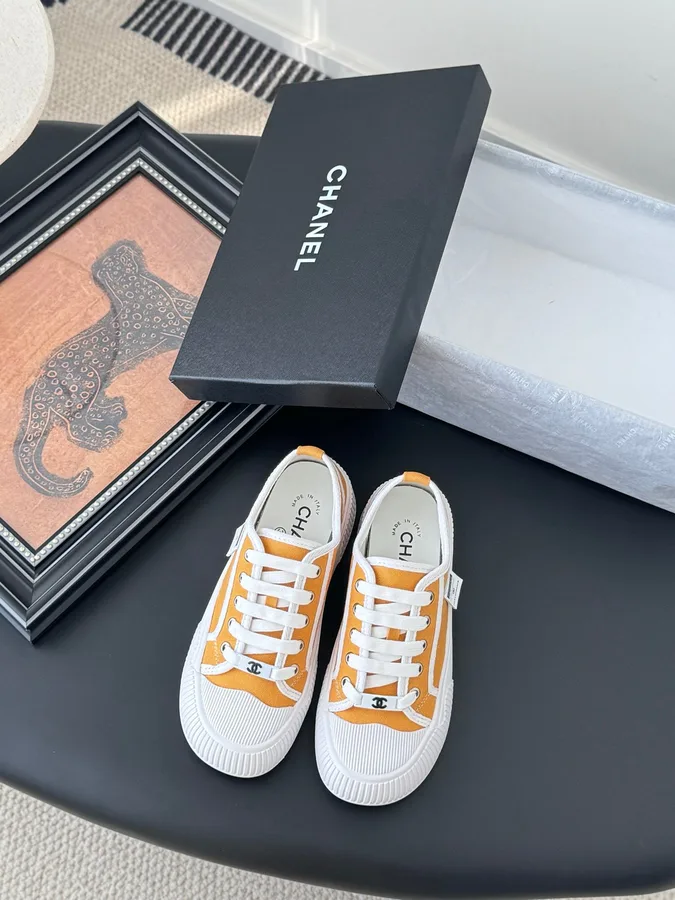 Chanel Women Yellow Canvas And Rubber Sneakers