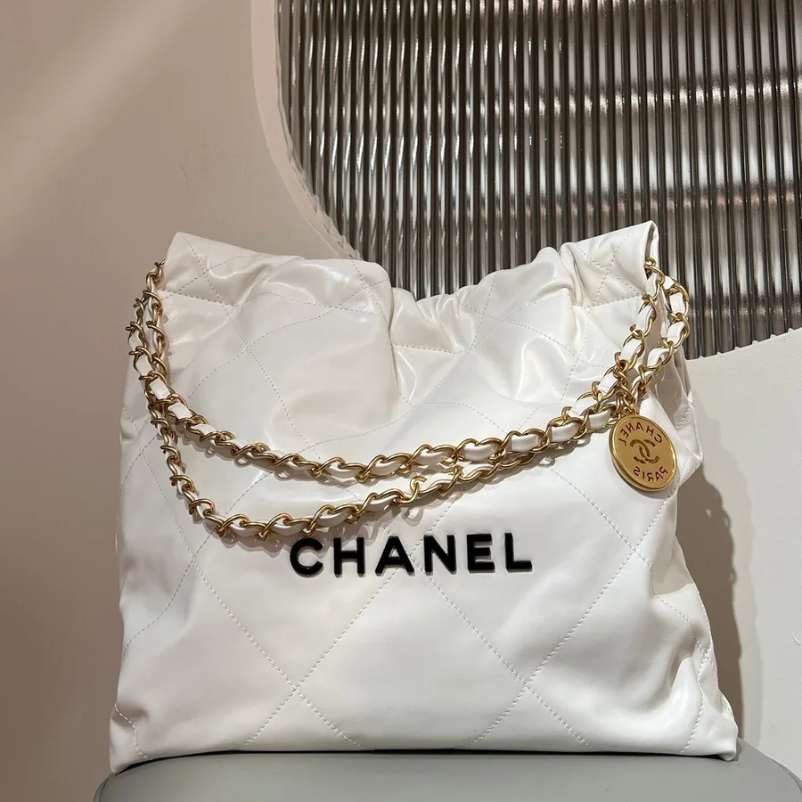 CHANEL 22 Bag Small White Lambskin Leather