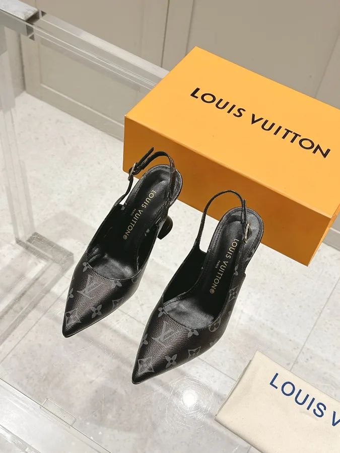 LV Women Black Patterned Leather Heels
