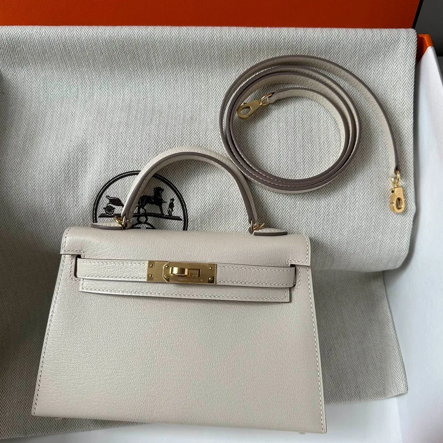 HM Kelly Mini 20 White Chevre Gold Hardware