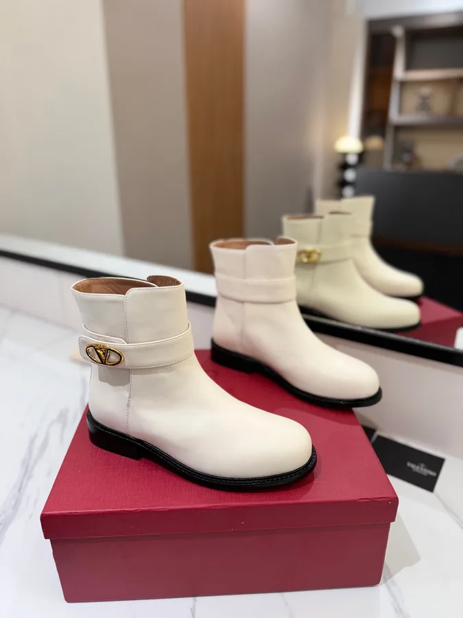 Valentino Women Ivory Leather Ankle Boots