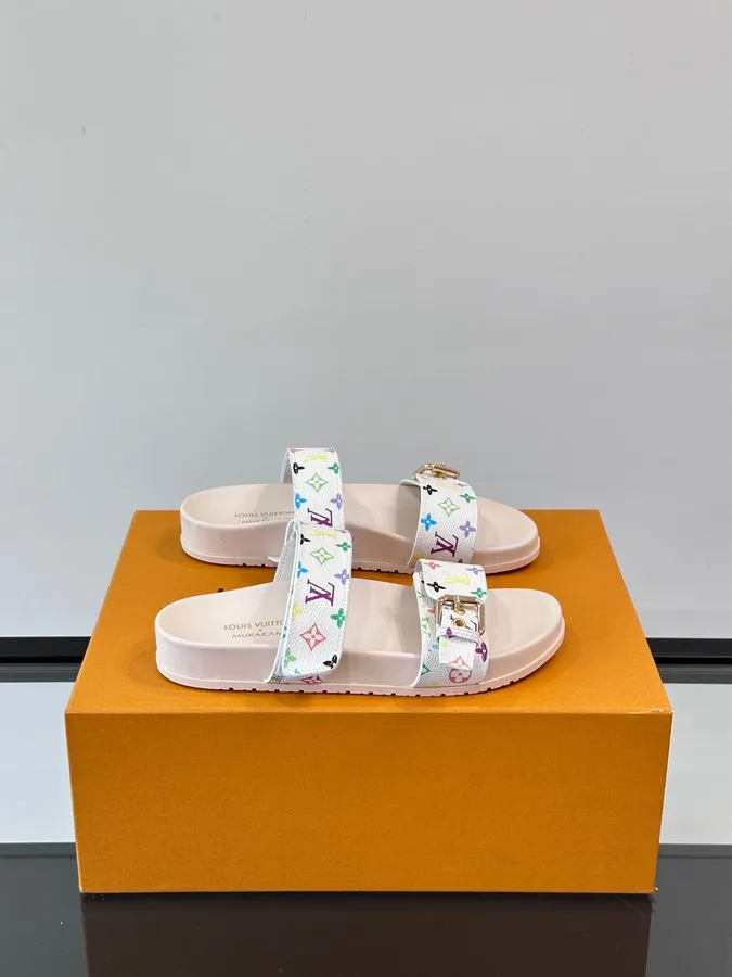LV Men White Patterned Leather Sandals