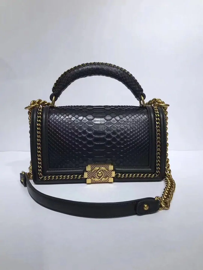 High Quality Boy Chanel Flap Shoulder Bag original Snake leather 67086 black HY51pR54