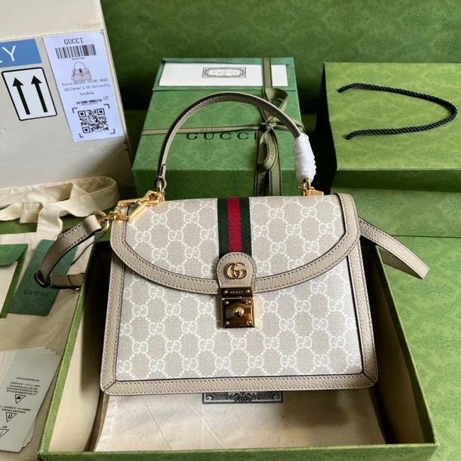 Luxury Gucci Ophidia small top handle bag with Web 651055 Beige HY147QT69