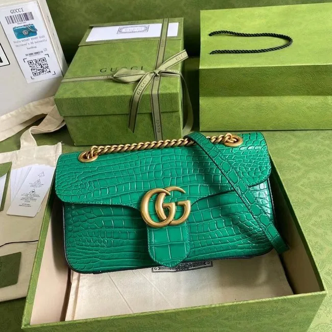 Hot Gucci GG Marmont crocodile small shoulder bag 443497 green HY5205cT87