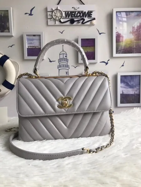 Imitation High Quality Chanel Original Sheepskin Leather Tote Bag A92236 grey Gold Buckle HY58HH94