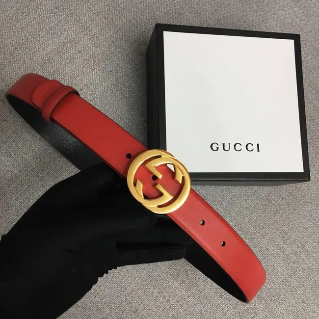Imitation Gucci Leather belt with Double G buckle 406831 red HY607Oz49