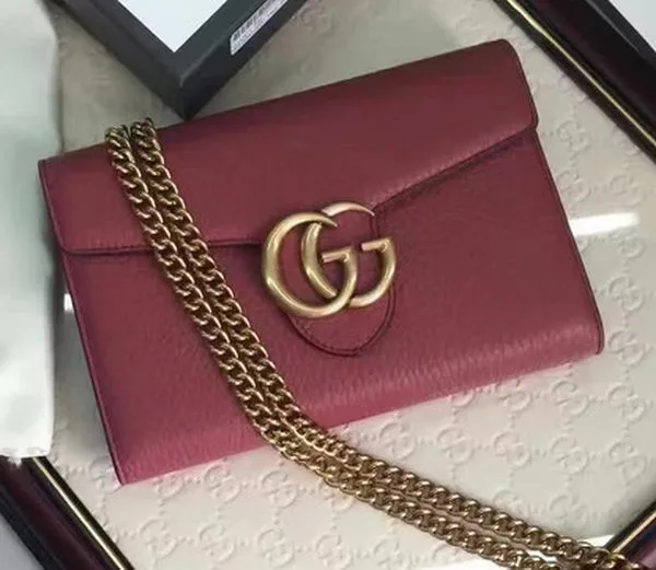 Gucci GG Marmont Leather mini Chain Bag 401232 Wine HY382su78