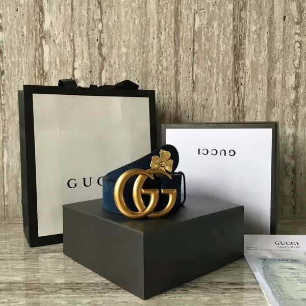 Gucci Suede Leather Belt 68848 Blue HY226Gp37